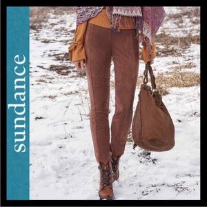 Sundance Lux Dream Faux Suede Leggings Brown Ankle Zip Moto Cognac Size 8.